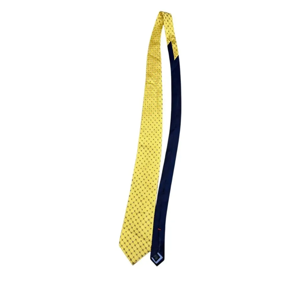 Tommy Hilfiger Extra Long Silk Tie Yellow Navy Geometric Medallion 67.5”